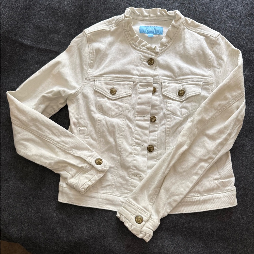 Draper James White Ruffle Collar Denim Jacket size S - Picture 3 of 6